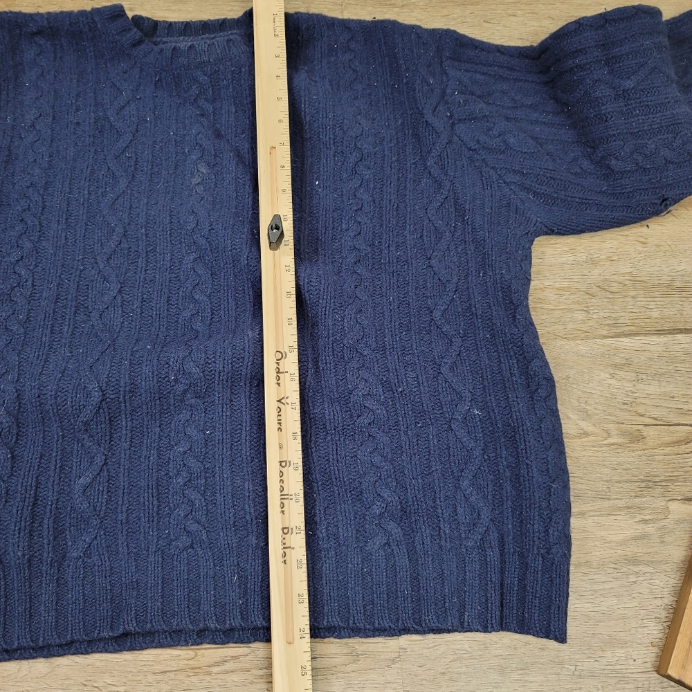 American Eagle Sweater Cable Knit Blue Wool Crew Neck Long Sleeve Pullover XL - Picture 5 of 7